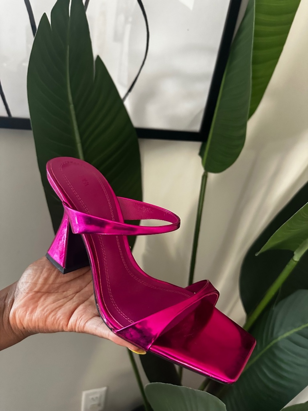 💗 Zara Metallic Hot Pink Heels 8
